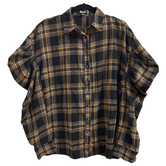 Missguided Tops - Missguided Extreme Oversized Volume Sleeve Women’s Size 6 Button Up Top Flannel